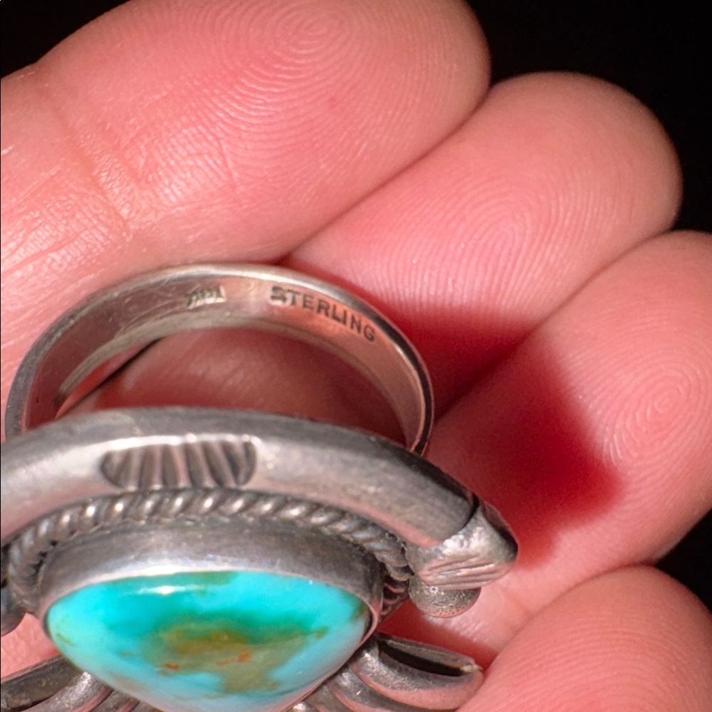 Unique Turquoise Silver 925 Statement Ring Marked… - image 5